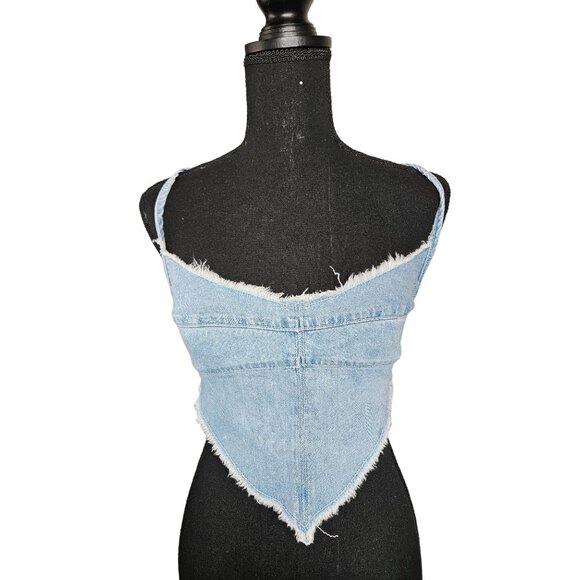 2/$35-BDG Urban Outfitters XS Maggie Denim Halter Top W/ Zip Closure Light Blue - Picture 1 of 11